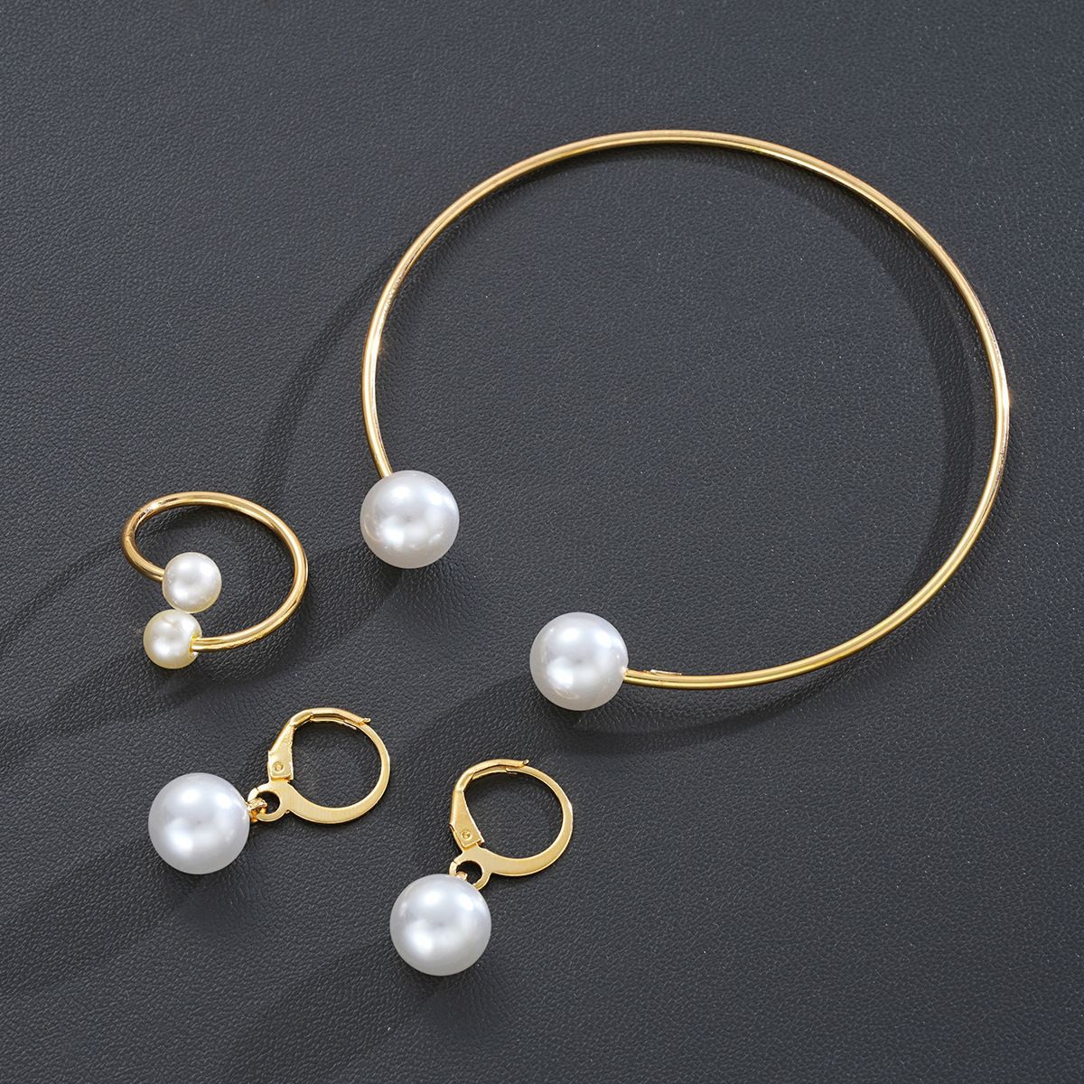 New Pearl Open Earrings Bracelet Ring Jewelry Set Secondary image