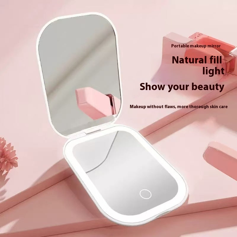 Ultra-thin Foldable Cosmetic Mirror With Light Tricolour Light Convenient HD Luminous Main image