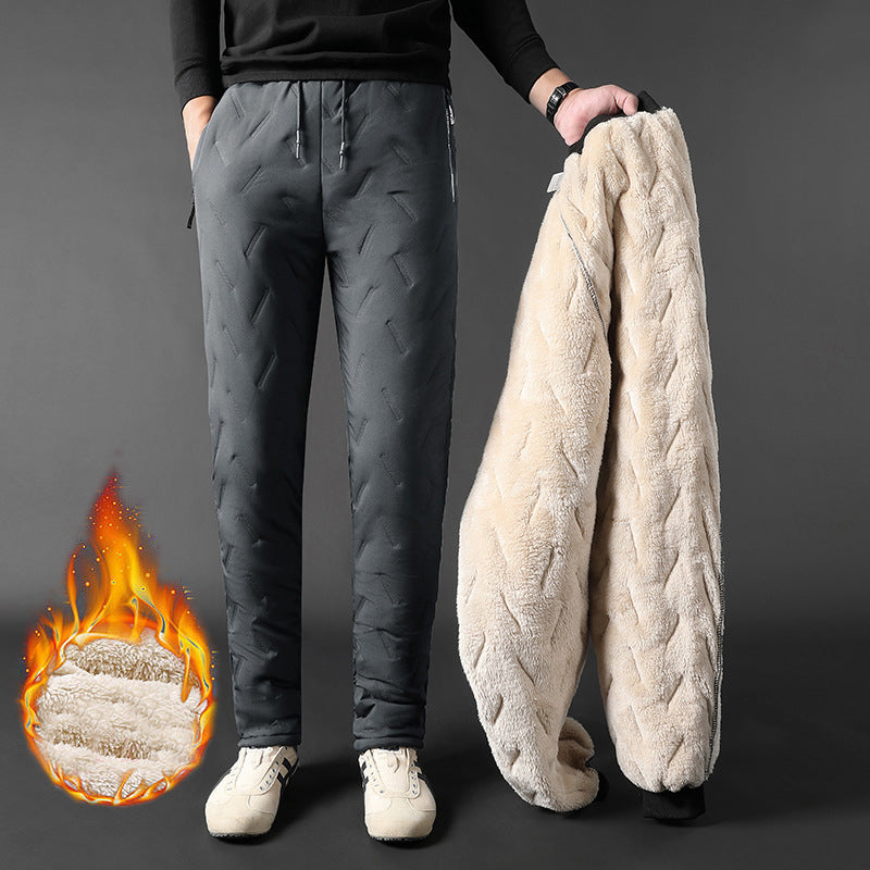 Men's Trousers Winter Velvet Thickening Loose Fleece Pants With Zip Pocket Large Size Windproof Warm Jogging Pants Main image