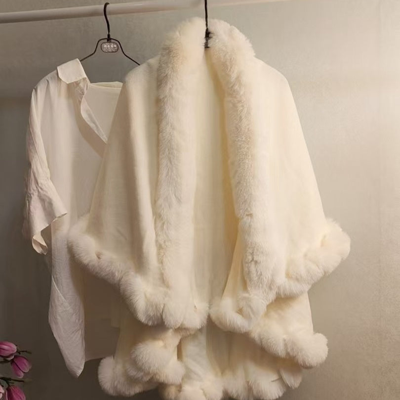 Thickened Knitted Cape With Furry Collar For FallWinter Secondary image