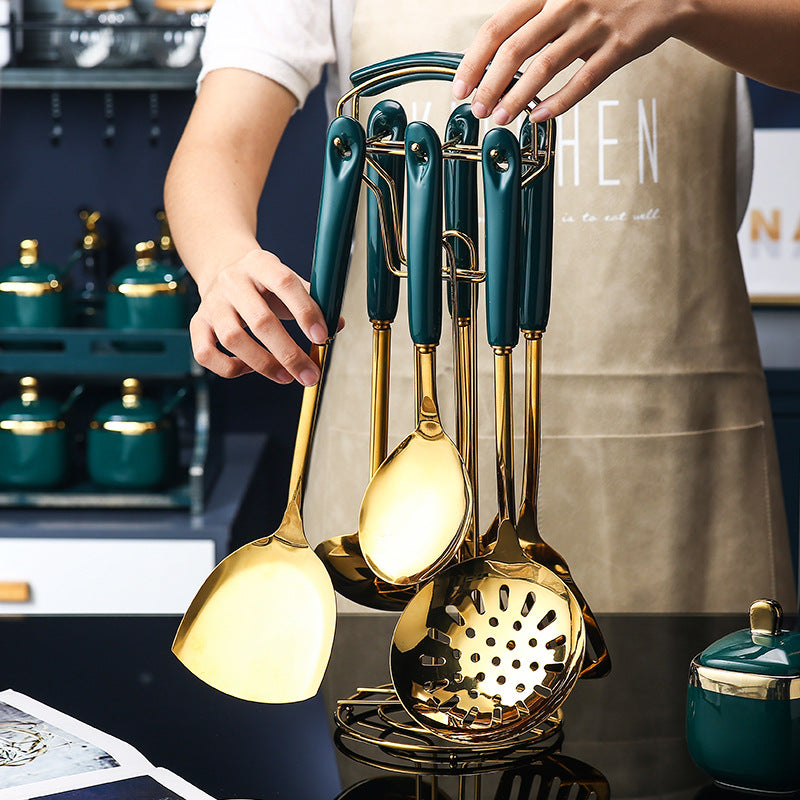 7 PCS Stainless Steel Silicone Kitchen Utensil Slotted Spatula Turner Ladle Serving Spoon Pasta Server Cooking Set Secondary image