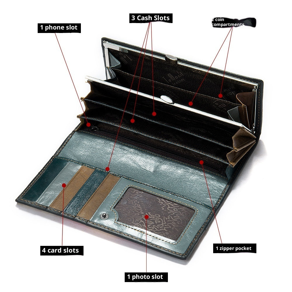 Women's Leather Storage Mid-length Personalized Cowhide Stitching Wallet