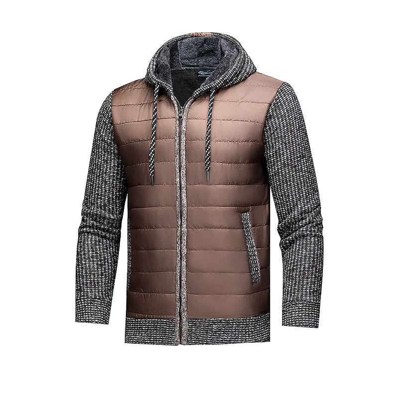 Stylish Warm Patchwork Leather Hooded Cotton Coat