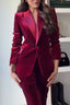 Womens Solid-Color Casual Long-Sleeve Blazer And Pants Set