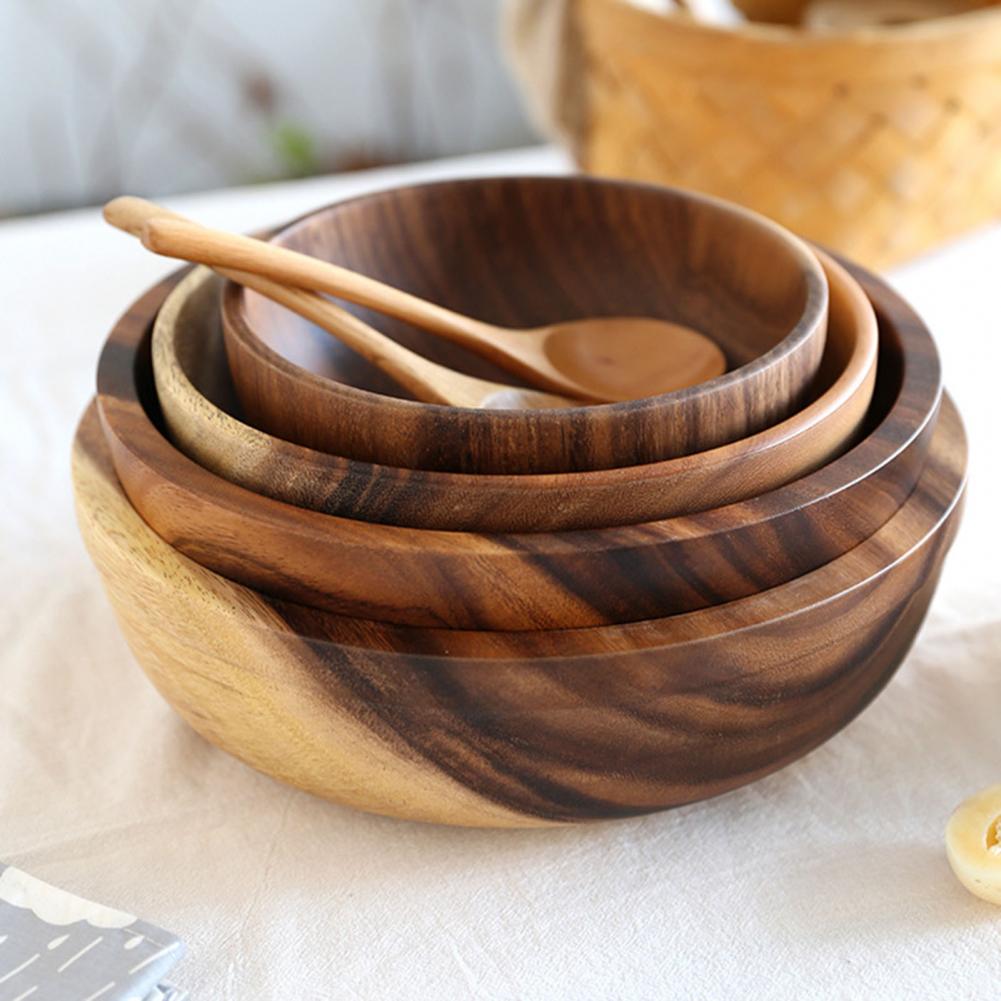 Kitchen Natural Wooden Bowl Household Fruit Bowl Salad Bowl For Home Restaurant Food Container Wooden Utensils Note The Size Hot Main image