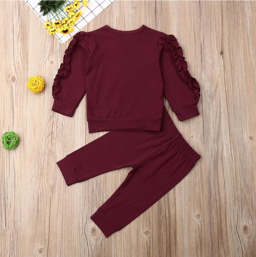 Newborn Baby Boys Girls Ruffles Jumper Solid Long Sleeve Sweatshirt Tops Pants Infant Kids 2Pcs Outfits Clothes Set Fall Clothes Secondary image