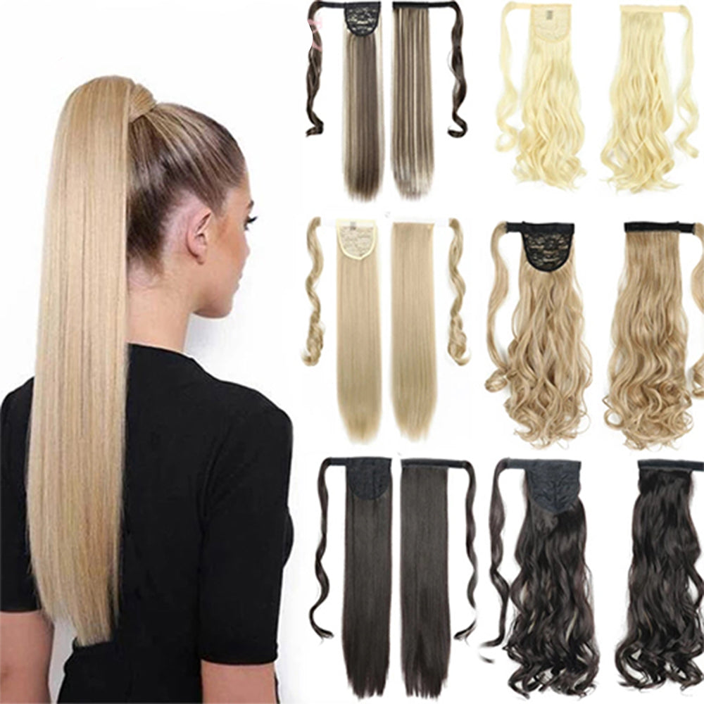 Long Straight Wrap Around Clip In Ponytail Hair Extension Heat Resistant Synthetic Tail Fake Hair Main image