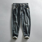 Mens Retro Washed Denim Blue Trousers