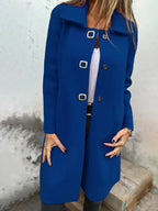 Women's Solid-color Mid-length Wool Coat With A Single-breasted Design