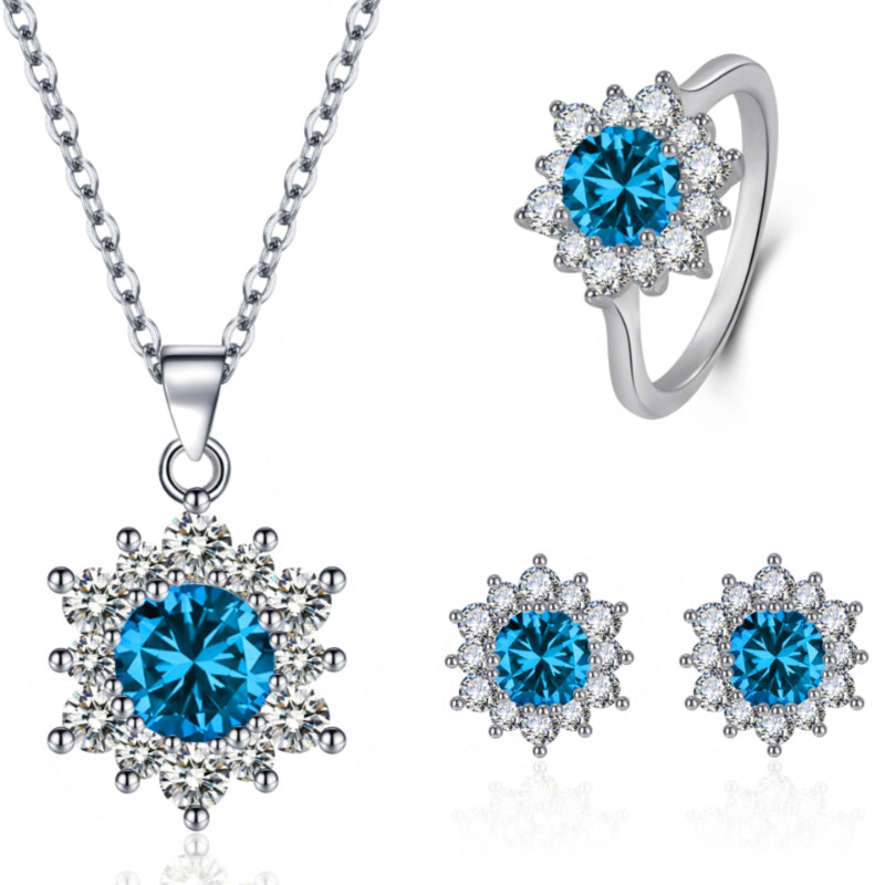 Elegant Full-diamond Snowflake Stud Earrings Pendant Necklace And Ring Jewelry Set Secondary image