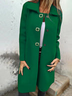 Women's Solid-color Mid-length Wool Coat With A Single-breasted Design