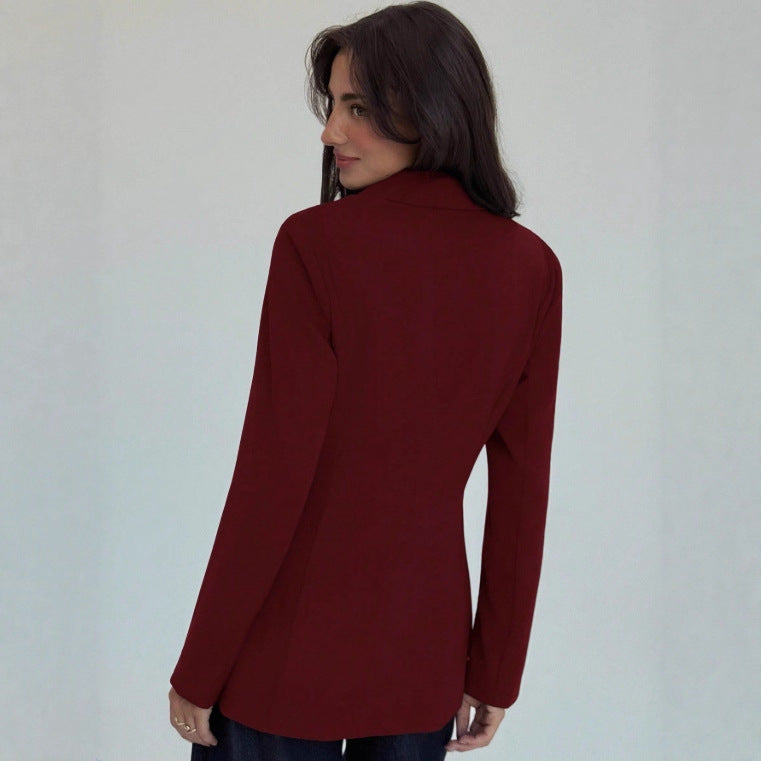 Womens Solid-Color V-Neck Elegant Slim-Fit Blazer Secondary image