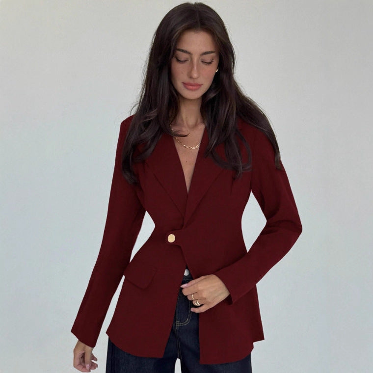 Womens Solid-Color V-Neck Elegant Slim-Fit Blazer Main image