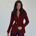 Womens Solid-Color V-Neck Elegant Slim-Fit Blazer