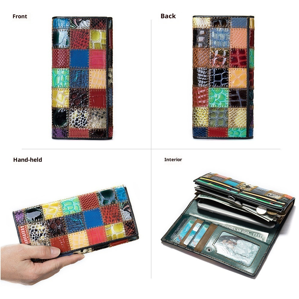 Women's Leather Storage Mid-length Personalized Cowhide Stitching Wallet