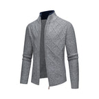 Solid Color Stand Collar Diamond Pattern Knit Casual Fashion Jacket
