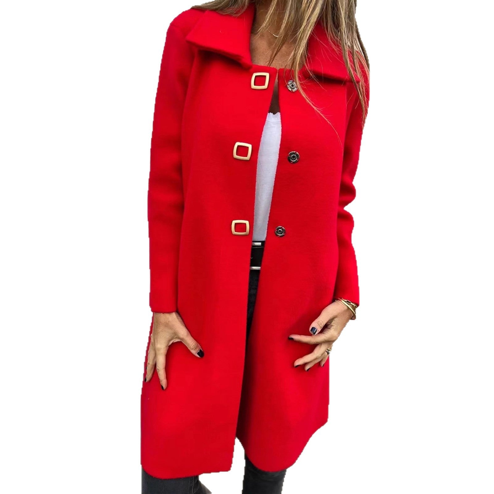 Women's Solid-color Mid-length Wool Coat With A Single-breasted Design Secondary image