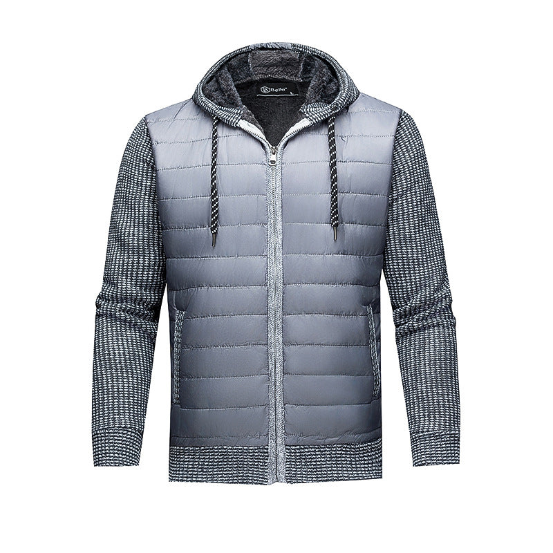 Stylish Warm Patchwork Leather Hooded Cotton Coat Main image