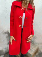 Women's Solid-color Mid-length Wool Coat With A Single-breasted Design