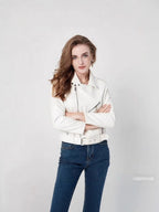 Women's Fashion Diagonal Zipper Slim Fit Washed Motorcycle Jacket