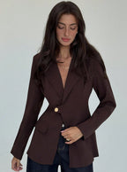 Womens Solid-Color V-Neck Elegant Slim-Fit Blazer