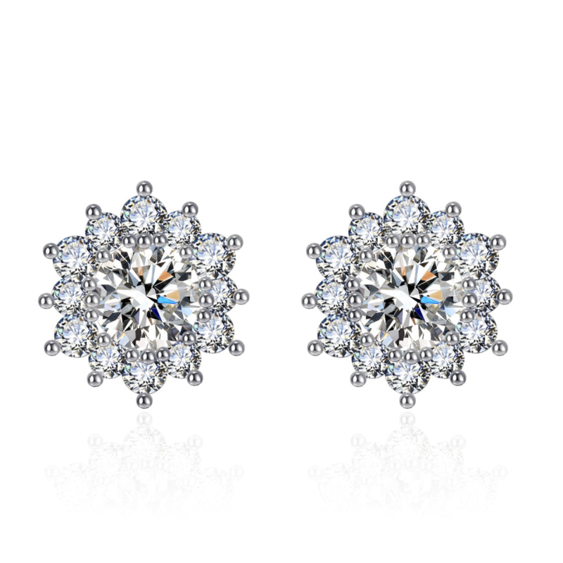 Elegant Full-diamond Snowflake Stud Earrings Pendant Necklace And Ring Jewelry Set