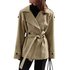 Women's Loose-Fit Trench Coat With Lapel Collar Defined Waist And Belt