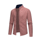 Solid Color Stand Collar Diamond Pattern Knit Casual Fashion Jacket