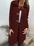 Women's Solid-color Mid-length Wool Coat With A Single-breasted Design